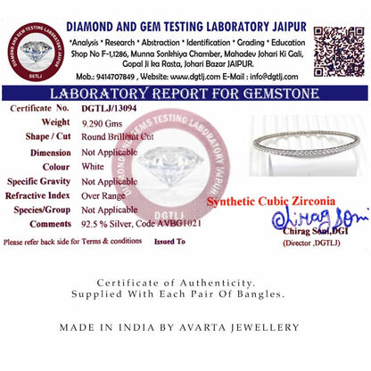 Avarta Jewellery 92.5 Sterling Silver Line Diamond Bangle Pair For Girls &amp; Women