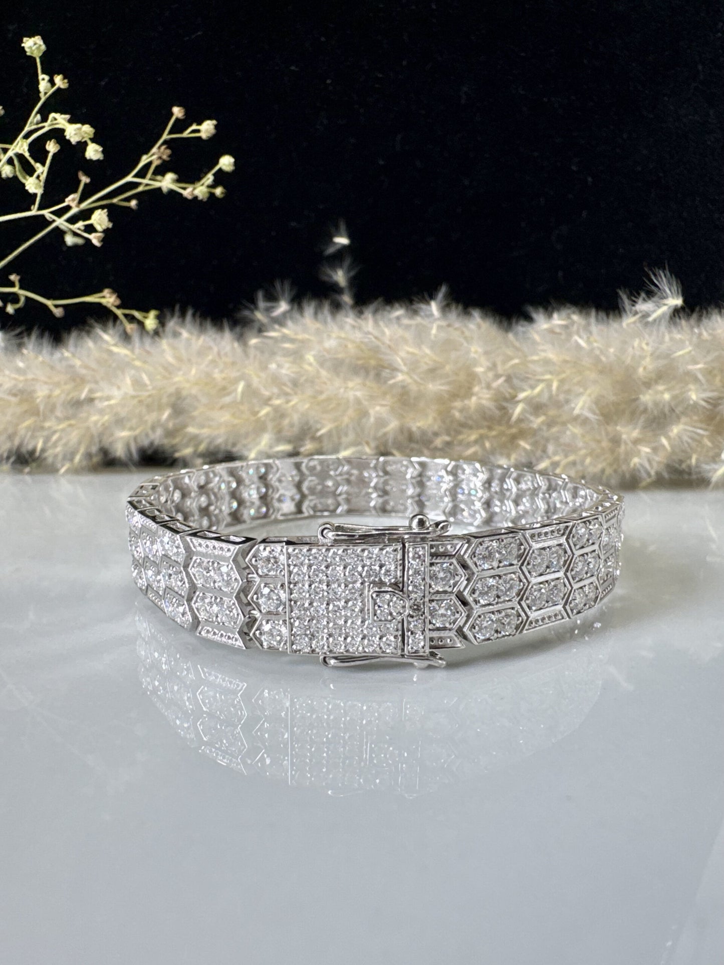 Luxury Hexagon Diamond Bracelet - Art Deco Statement, Elegant Wedding, Anniversary Gift, Handcrafted Sparkle, Vintage Glamour for Her