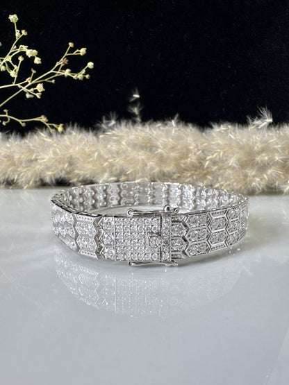 Luxury Hexagon Diamond Bracelet - Art Deco Statement, Elegant Wedding, Anniversary Gift, Handcrafted Sparkle, Vintage Glamour for Her