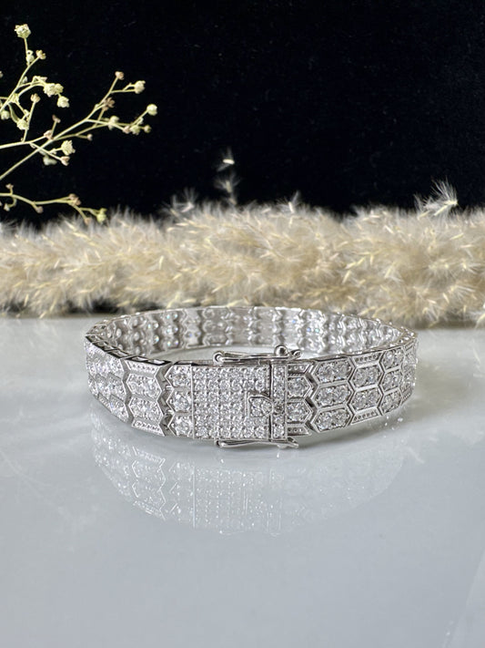 Luxury Hexagon Diamond Bracelet - Art Deco Statement, Elegant Wedding, Anniversary Gift, Handcrafted Sparkle, Vintage Glamour for Her