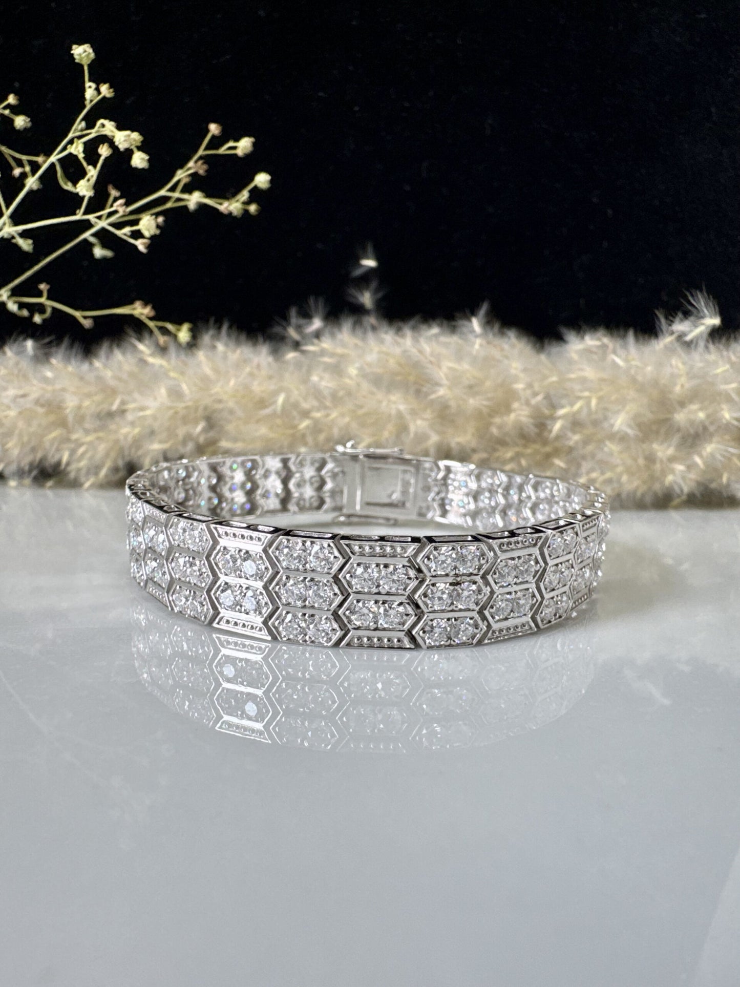 Luxury Hexagon Diamond Bracelet - Art Deco Statement, Elegant Wedding, Anniversary Gift, Handcrafted Sparkle, Vintage Glamour for Her