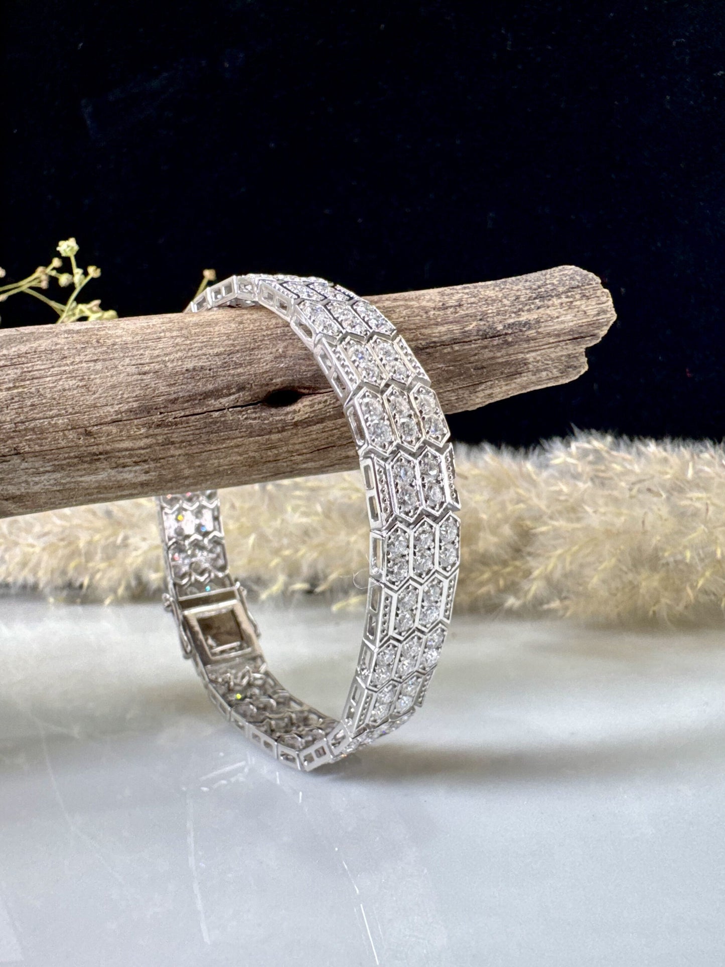 Luxury Hexagon Diamond Bracelet - Art Deco Statement, Elegant Wedding, Anniversary Gift, Handcrafted Sparkle, Vintage Glamour for Her
