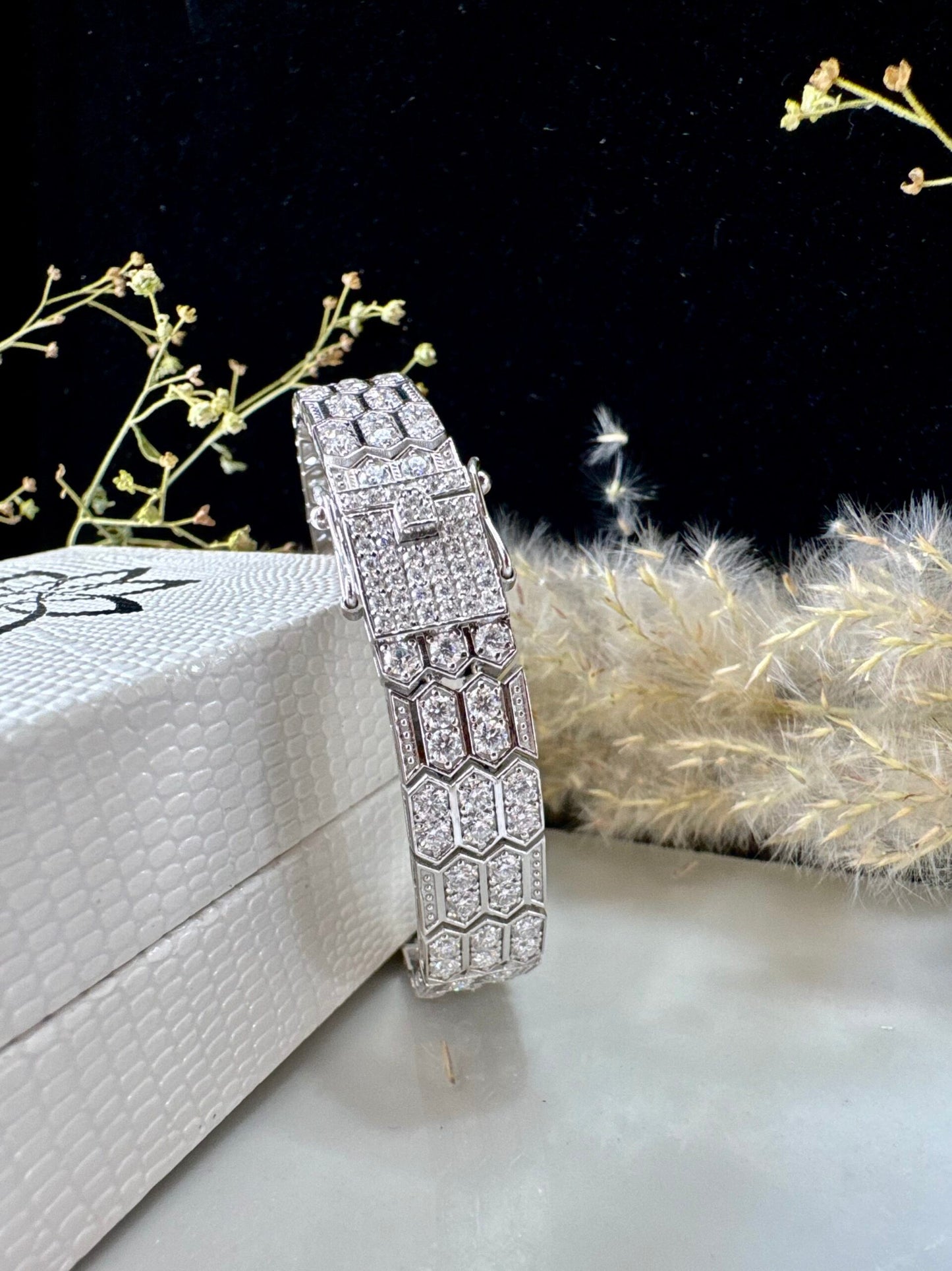 Luxury Hexagon Diamond Bracelet - Art Deco Statement, Elegant Wedding, Anniversary Gift, Handcrafted Sparkle, Vintage Glamour for Her