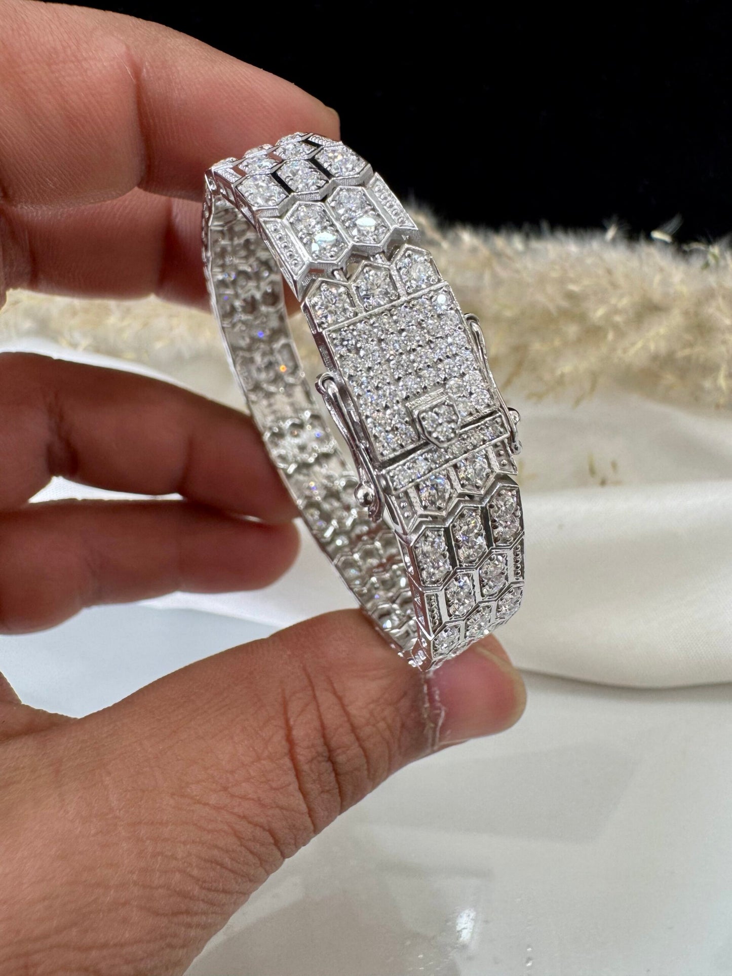 Luxury Hexagon Diamond Bracelet - Art Deco Statement, Elegant Wedding, Anniversary Gift, Handcrafted Sparkle, Vintage Glamour for Her