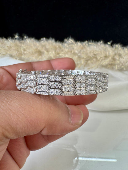 Luxury Hexagon Diamond Bracelet - Art Deco Statement, Elegant Wedding, Anniversary Gift, Handcrafted Sparkle, Vintage Glamour for Her