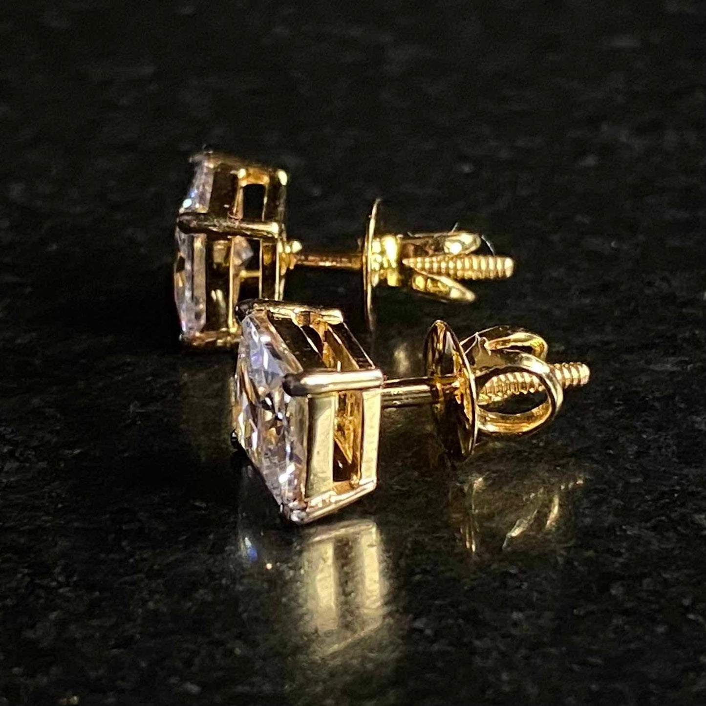 Avarta Jewellery 14K Gold Princess Cut Solitaire Earrings