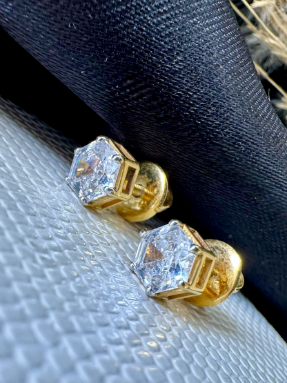 Hexagonal Diamond Solitaire Studs | Gold Over Silver 80 Cents Each Unisex Earrings