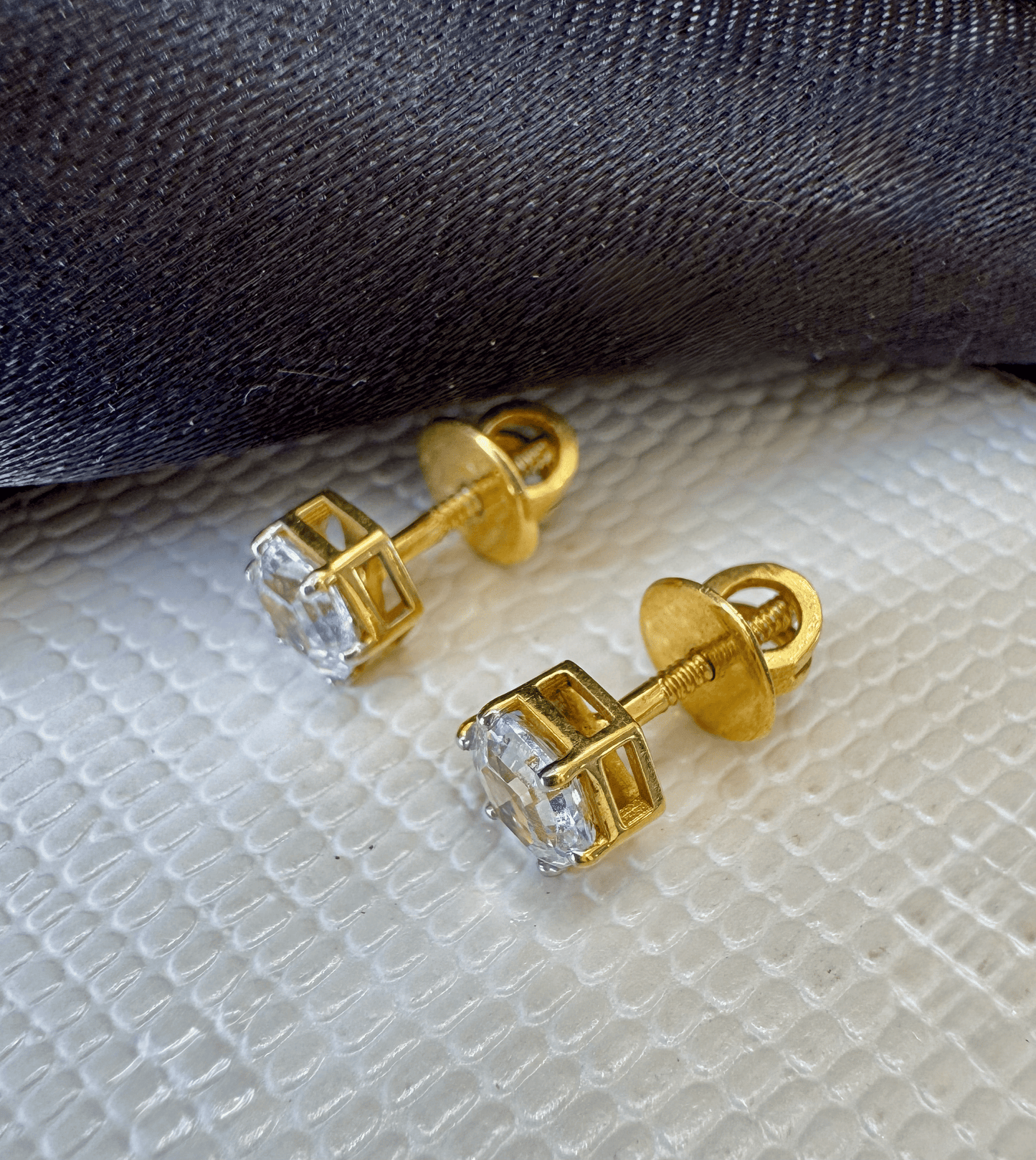 Hexagonal Diamond Solitaire Studs | Gold Over Silver 80 Cents Each Unisex Earrings
