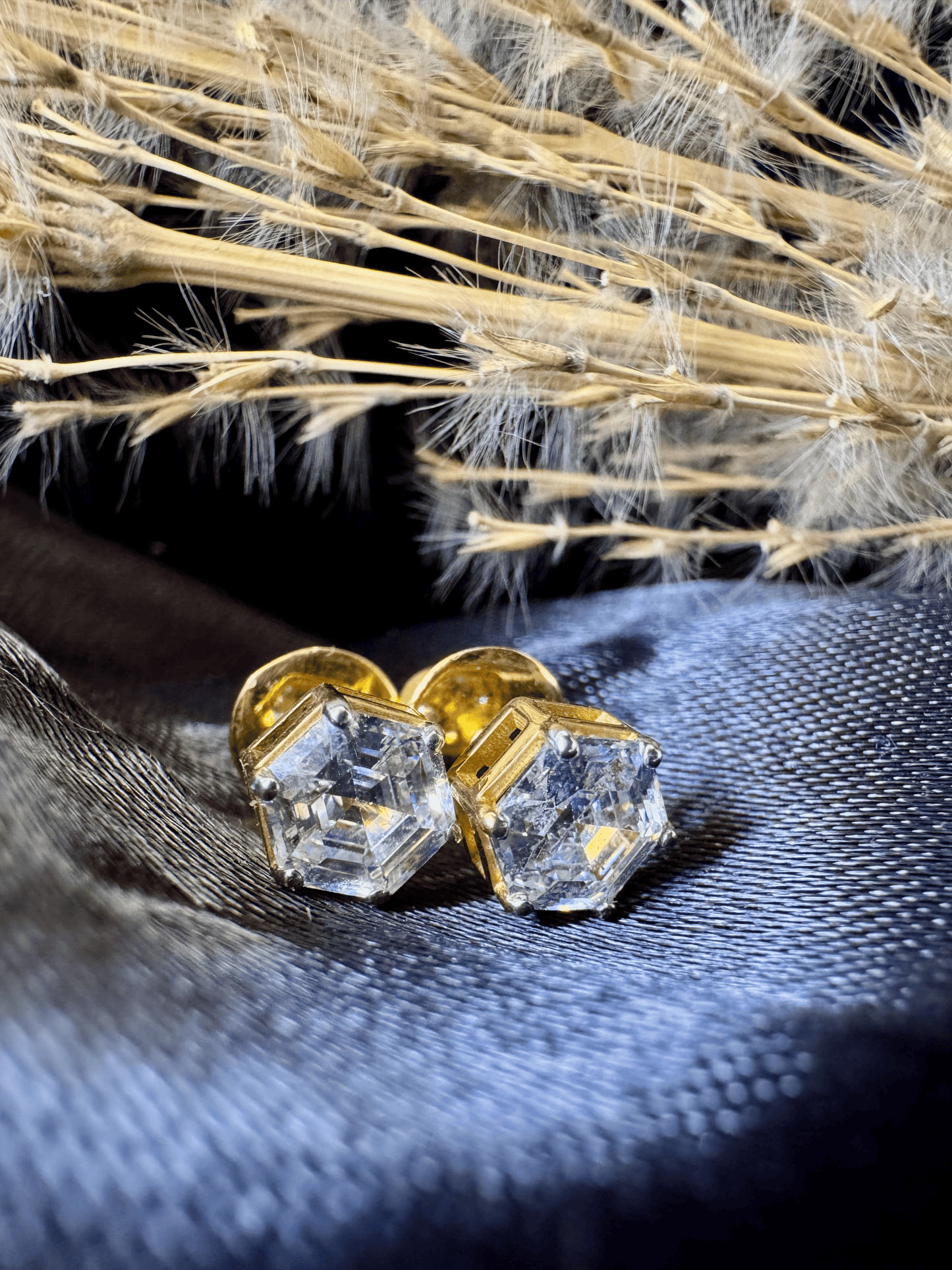 Hexagonal Diamond Solitaire Studs | Gold Over Silver 80 Cents Each Unisex Earrings