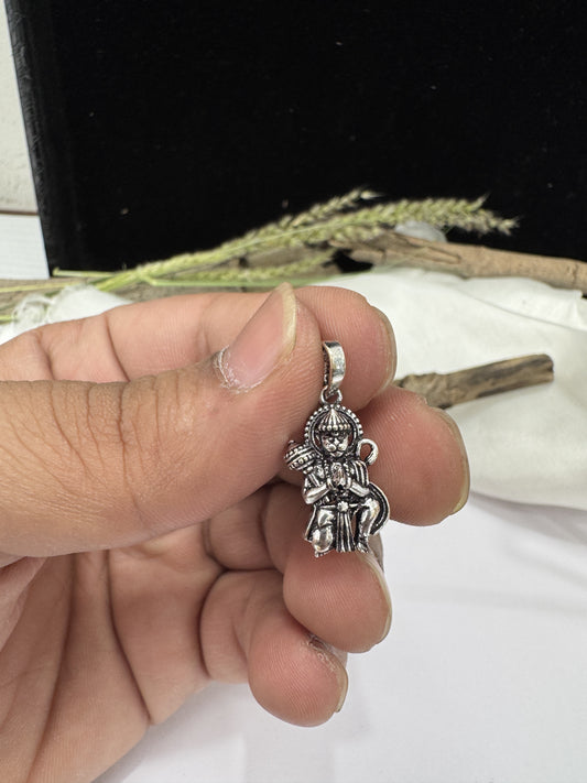 Oxidised 925 Sterling Silver Lord Hanuman Pendant with 17 Inch Silver Chain, S925 Hallmarked Spiritual Jewellery for Men, Women & Kids
