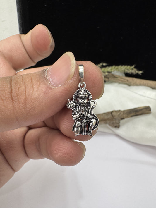 Oxidised 925 Sterling Silver Lord Hanuman Pendant with 17 Inch Silver Chain, S925 Hallmarked Spiritual Jewellery for Men, Women & Kids