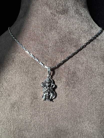 Oxidised 925 Sterling Silver Lord Hanuman Pendant with 17 Inch Silver Chain, S925 Hallmarked Spiritual Jewellery for Men, Women & Kids