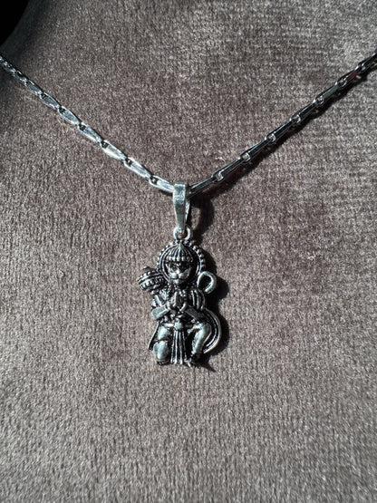 Oxidised 925 Sterling Silver Lord Hanuman Pendant with 17 Inch Silver Chain, S925 Hallmarked Spiritual Jewellery for Men, Women & Kids