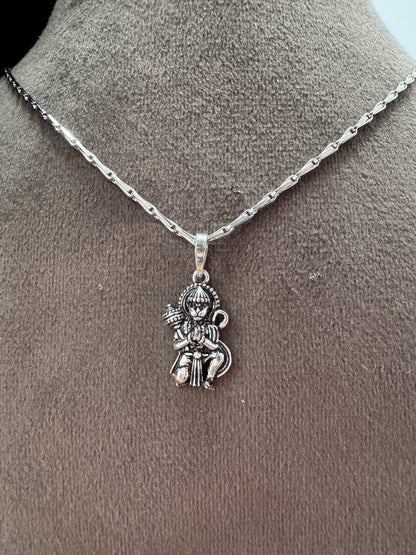 Oxidised 925 Sterling Silver Lord Hanuman Pendant with 17 Inch Silver Chain, S925 Hallmarked Spiritual Jewellery for Men, Women & Kids