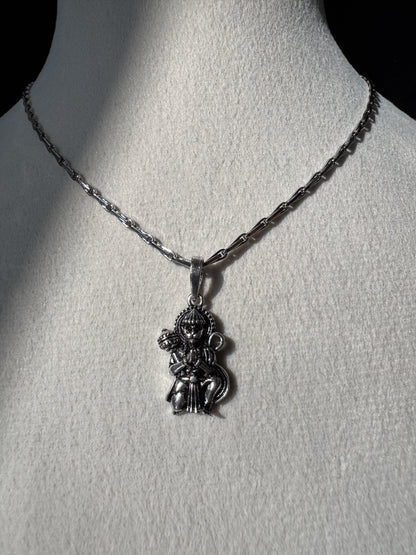 Oxidised 925 Sterling Silver Lord Hanuman Pendant with 17 Inch Silver Chain, S925 Hallmarked Spiritual Jewellery for Men, Women & Kids