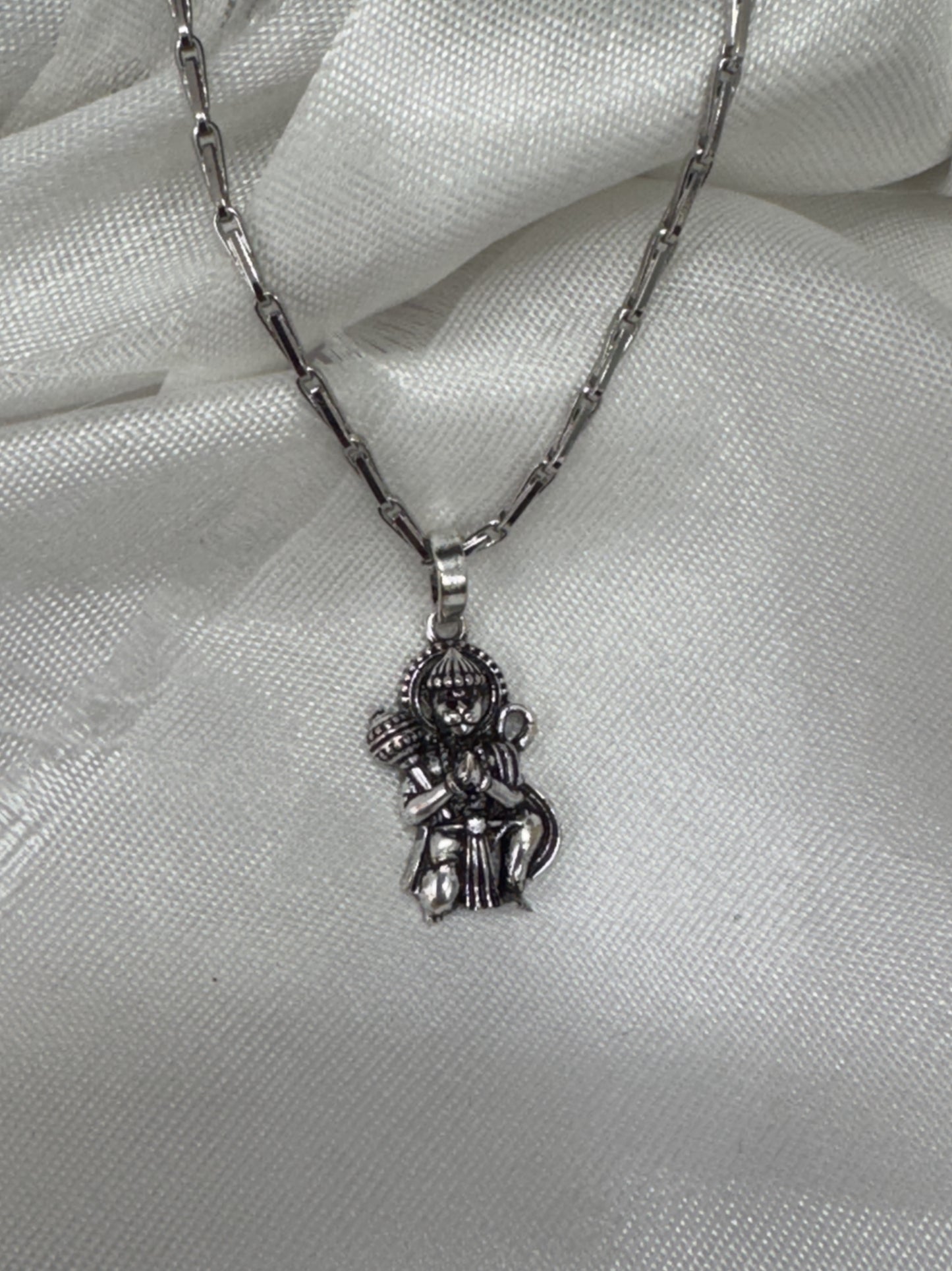 Oxidised 925 Sterling Silver Lord Hanuman Pendant with 17 Inch Silver Chain, S925 Hallmarked Spiritual Jewellery for Men, Women & Kids