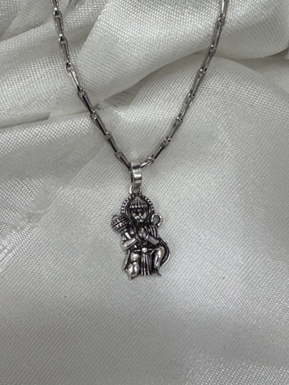Oxidised 925 Sterling Silver Lord Hanuman Pendant with 17 Inch Silver Chain, S925 Hallmarked Spiritual Jewellery for Men, Women & Kids