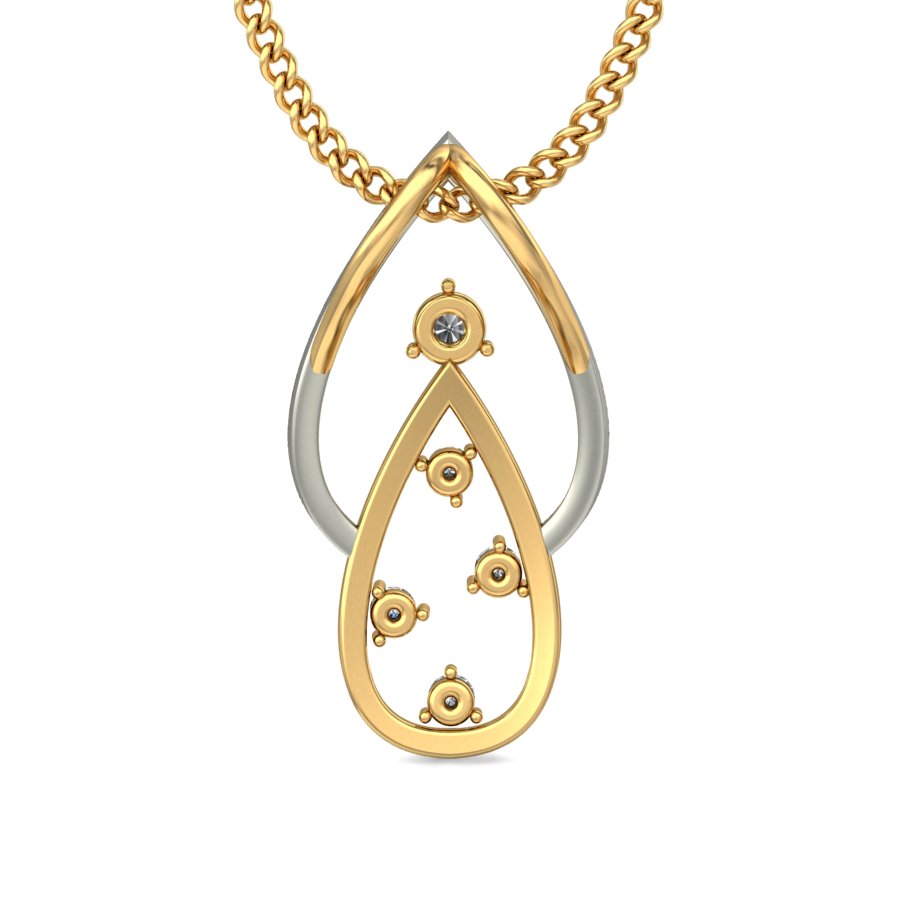 Interlocking Dual Tone Teardrop Pendant, Lab Grown Diamond Drop Necklace in 9K/14K/18K Two Tone Gold | Elegant Modern Sophisticated Jewelry