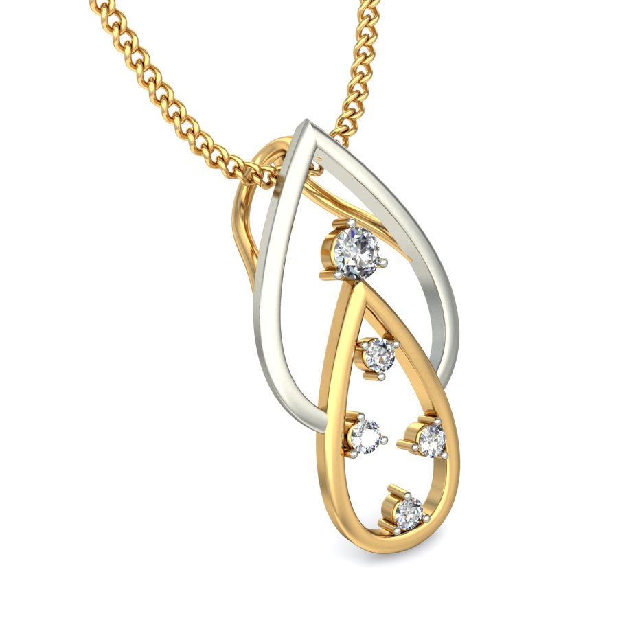 Interlocking Dual Tone Teardrop Pendant, Lab Grown Diamond Drop Necklace in 9K/14K/18K Two Tone Gold | Elegant Modern Sophisticated Jewelry