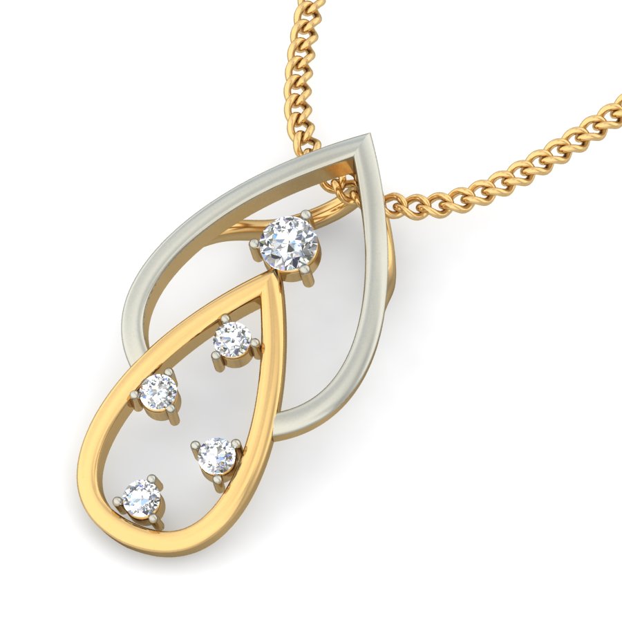 Interlocking Dual Tone Teardrop Pendant, Lab Grown Diamond Drop Necklace in 9K/14K/18K Two Tone Gold | Elegant Modern Sophisticated Jewelry