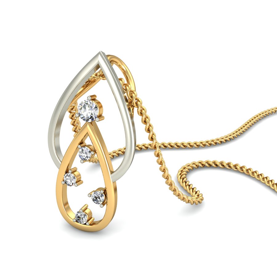 Interlocking Dual Tone Teardrop Pendant, Lab Grown Diamond Drop Necklace in 9K/14K/18K Two Tone Gold | Elegant Modern Sophisticated Jewelry