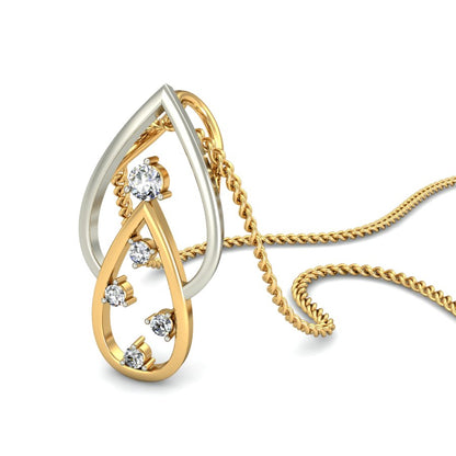 Interlocking Dual Tone Teardrop Pendant, Lab Grown Diamond Drop Necklace in 9K/14K/18K Two Tone Gold | Elegant Modern Sophisticated Jewelry