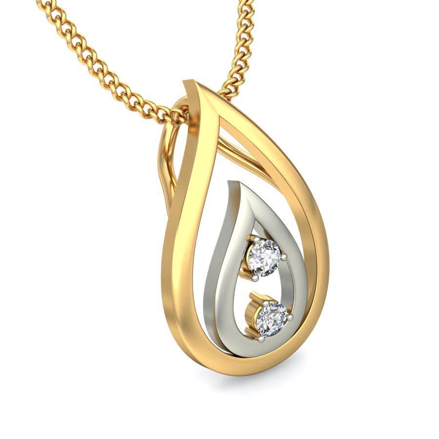 Dancing Teardrops Dual Tone Pendant, Sparkling Lab Grown Diamond Intertwined Necklace in 9K/14K/18K Gold