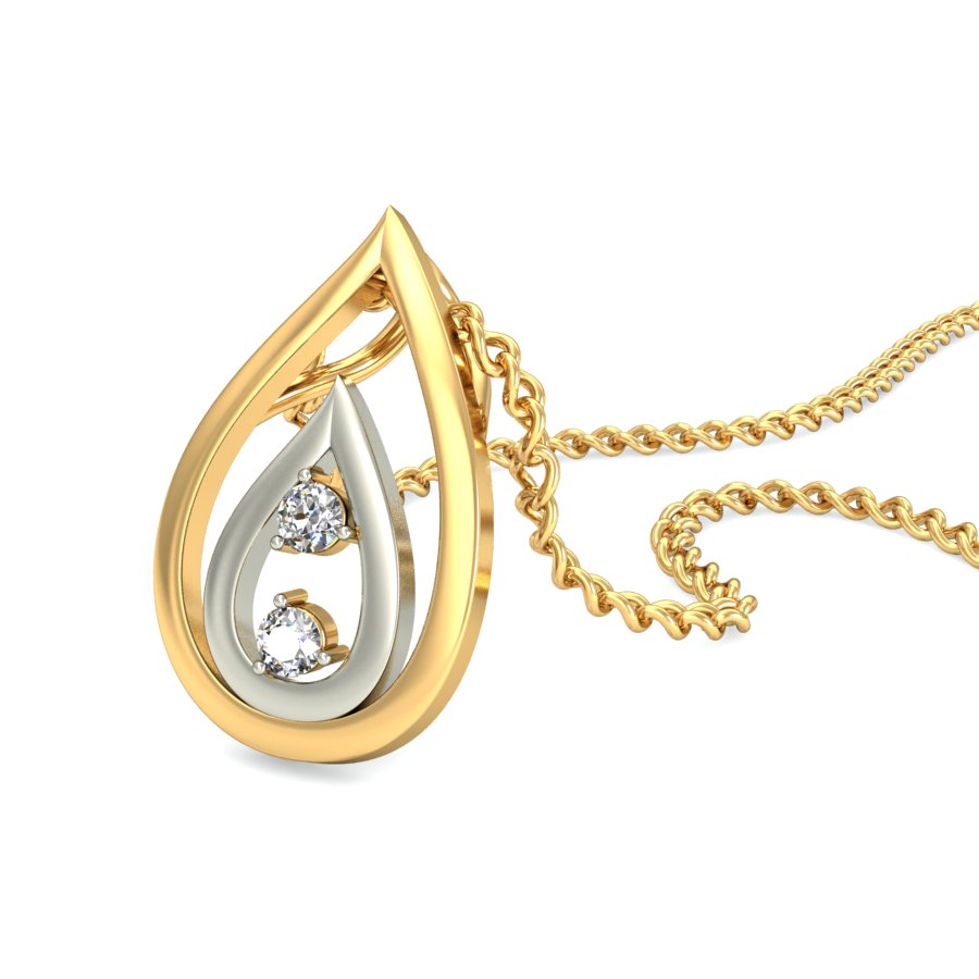 Dancing Teardrops Dual Tone Pendant, Sparkling Lab Grown Diamond Intertwined Necklace in 9K/14K/18K Gold