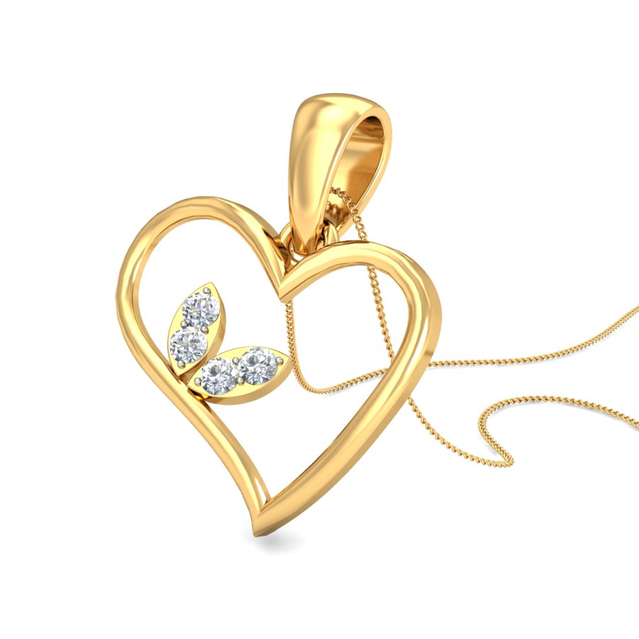 Heart with Blooming Leaves Pendant, Lab Grown Diamond Heart Pendant in 9K/14K/18K Gold | Symbol of Love & New Beginnings