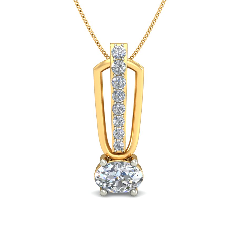 Oval Brilliance Dual Tone Pendant, Lab Grown Diamond Drop Necklace in 9K/14K/18K Gold | Unisex Modern Jewelry by Avarta