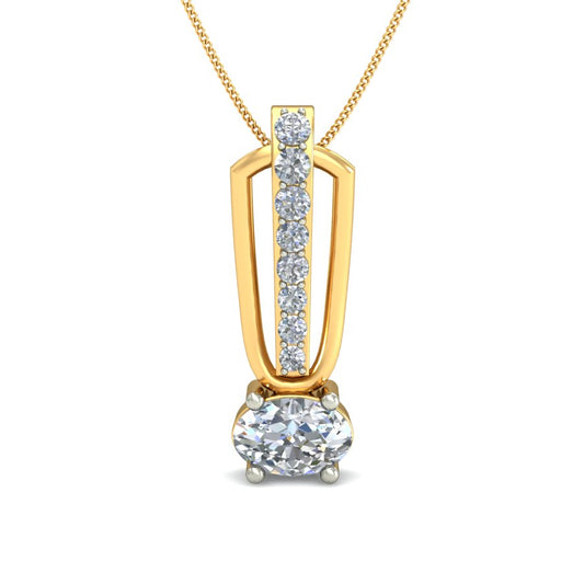 Oval Brilliance Dual Tone Pendant, Lab Grown Diamond Drop Necklace in 9K/14K/18K Gold | Unisex Modern Jewelry by Avarta