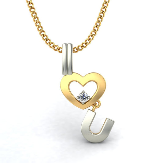"I Love You" Dual Tone Pendant, Lab Grown Diamond Heart Necklace in 9K/14K/18K Gold | Romantic Two Tone Love Jewelry