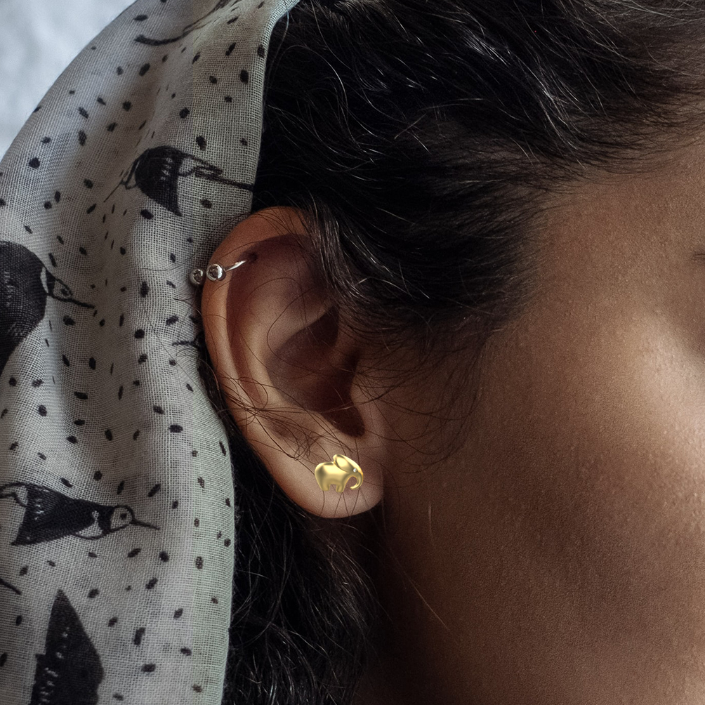 Avarta 18k Yellow Gold Elephant Diamond Stud Earrings for Kids, Girls &amp; Women