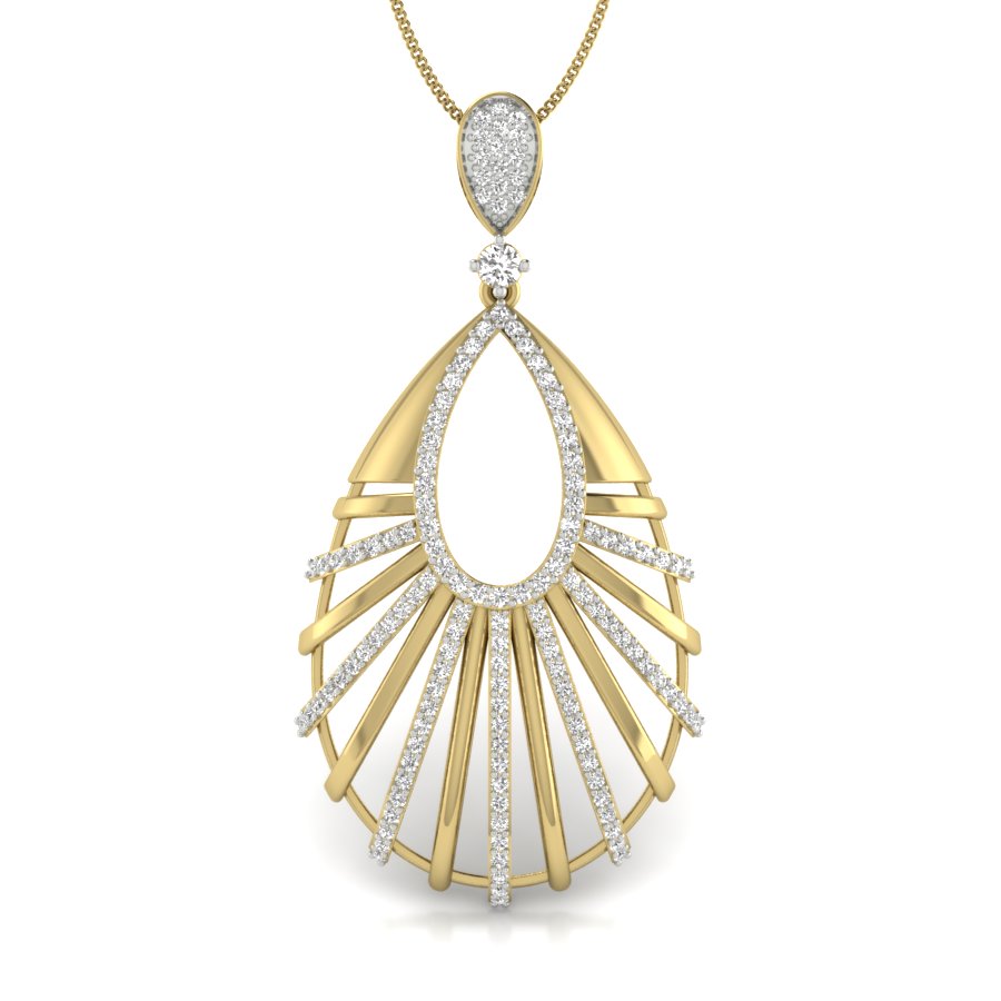 9K-14K-18K Gold Mesmerizing Sunburst Teardrop Diamond Pendant - Where Light Meets Sophistication