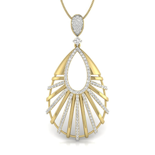9K-14K-18K Gold Mesmerizing Sunburst Teardrop Diamond Pendant - Where Light Meets Sophistication