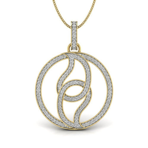9K-14K-18K Gold Two Tone Interwoven Circle Diamond Pendant