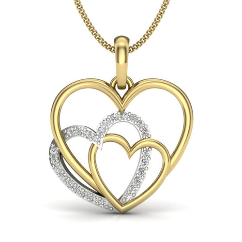 9K-14K-18K Gold Two Tone Interlocked Heart Diamond Pendant