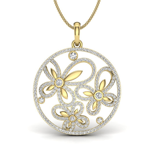 9K-14K-18K Yellow Gold Signature Floral Circle Pendant - Quiet Luxury & Flowing Beauty by Avarta