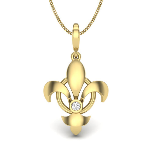 9K-14K-18K Yellow Gold Diamond Fleur-de-Lis Pendant Necklace - Royal Symbol of Grace & Timeless Elegance