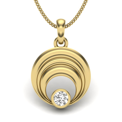 9K-14K-18K Yellow Gold Concentric Diamond Circle Pendant