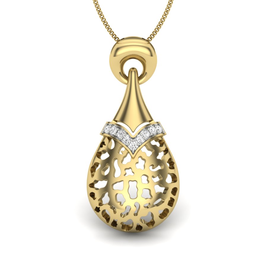9K-14K-18K Gold Radiant Diamond Teardrop Filigree Pendant - Golden Lace Adorned with Sparkling Light