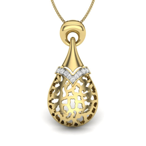 9K-14K-18K Gold Radiant Diamond Teardrop Filigree Pendant - Golden Lace Adorned with Sparkling Light
