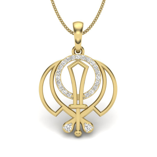 Khalsa Warrior Khanda Pendant in 9K | 14K | 18K BIS Hallmarked Gold with Certified Lab Grown Diamonds, Luxury Sikh Spiritual Jewellery for Men & Women