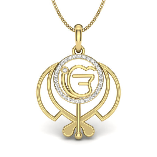 Sacred Strength Khanda Symbol Pendant BIS Hallmarked Gold (9K, 14K, 18K) with IGI Certified Lab Grown Diamonds, Perfect Sikh Religious Necklace