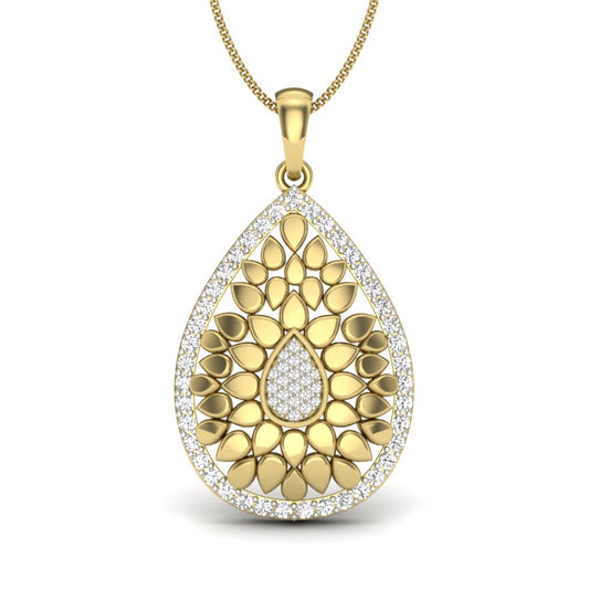 Radiant Lotus Bloom Pendant - 9K/14K/18K Yellow Gold Divine Teardrop Adorned with Diamond Fire by Avarta Jewellery