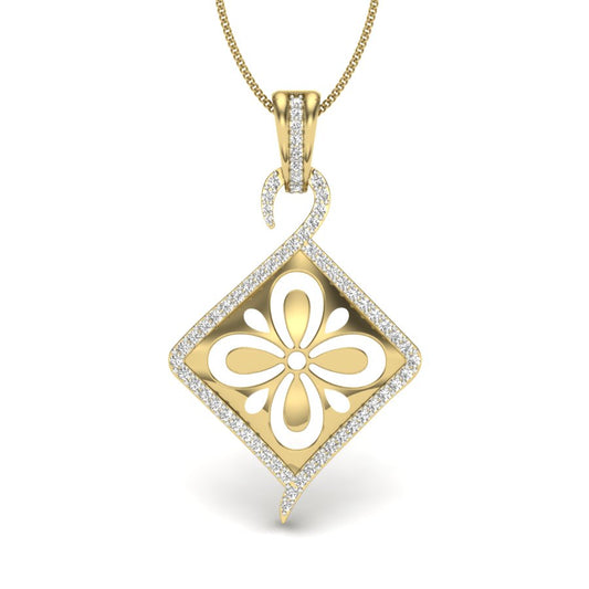 Luxurious Diamond Floral Square Pendant in 9K-14K-18K Gold - Sacred Bloom Suspended in Golden Glow