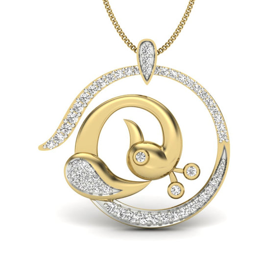 Sparkling Peacock Pride Pendant Necklace - Regal Plume in Golden & Silver Harmony in 9K 14K 18K Yellow Gold