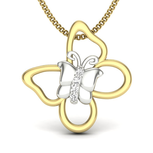 9K|14K|18K Yellow Gold Butterfly Resting on Golden Bloom Pendant - A Story of Wings, Light & Floral Dreams