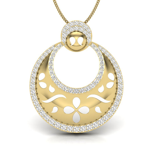 9K-14K-18K Yellow Gold Elegant Diamond Moon Floral Pendant Necklace - Whisper of Moonlight & Delicate Beauty for Women's