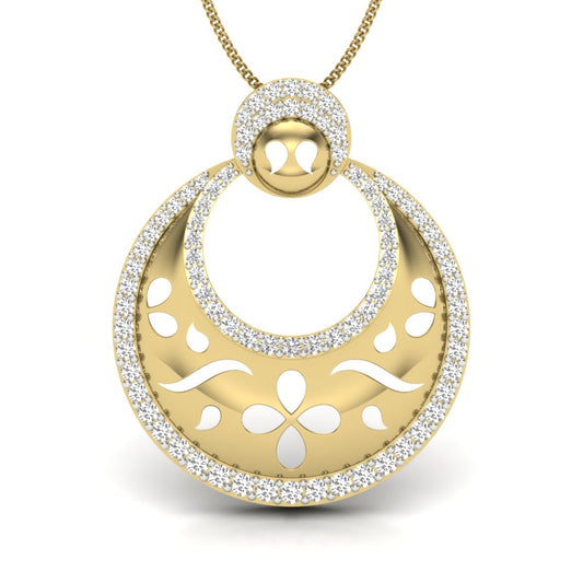 9K-14K-18K Yellow Gold Elegant Diamond Moon Floral Pendant Necklace - Whisper of Moonlight & Delicate Beauty for Women's